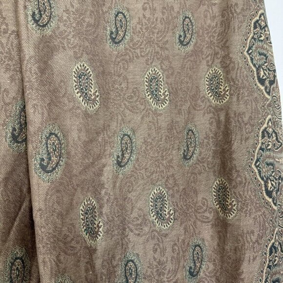 Green Tan Paisley Fringe Rectangle Scarf Multi Color Floral Bohemian 78” X 27” - Picture 3 of 5